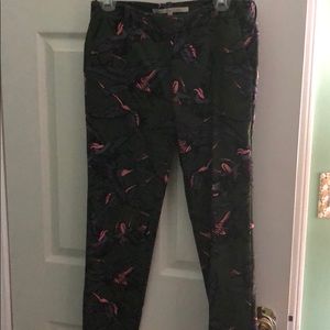 Olive green with crane motif ankle pants